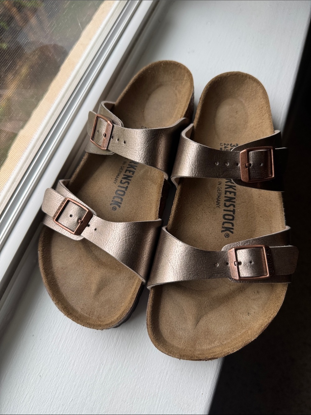 Birkenstock Women's Two-Strap Sandals in Metallic Bronze